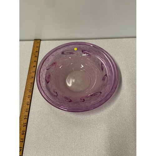 319 - Large Scottish Monart pink swirl glass bowl.