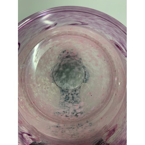 319 - Large Scottish Monart pink swirl glass bowl.