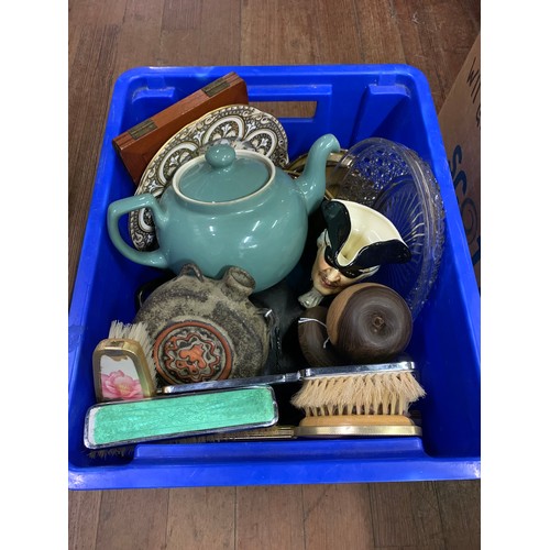 410 - Box of collectables to include large denby tpot ,Toby jug and dressing table set etc.