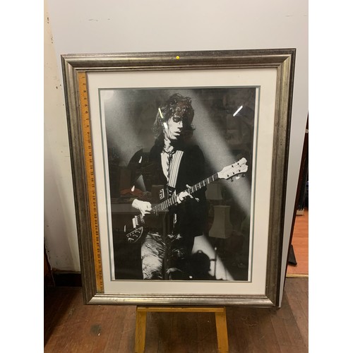 386 - Large framed black and white picture of Keith Richards of the Rolling Stones.