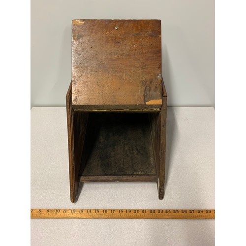 10 - Antique wooden coal scuttle with brass fittings.