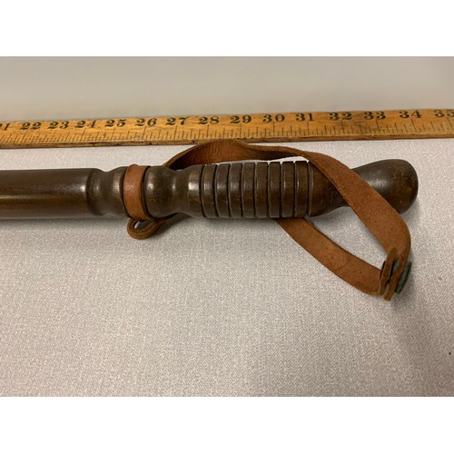 149 - Very large vintage wooden police baton with leather wrist strap.