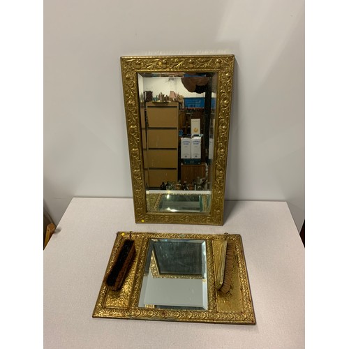 16 - Vintage brass framed mirror and brush set +1 other.