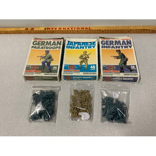 50 - 3 boxes of Airfix World War II model soldiers - German Paratroops, Japanese infantry and German infa... 