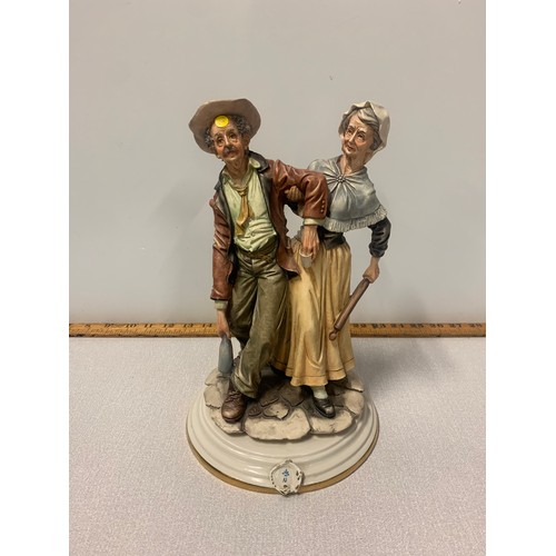 24 - Vintage Capodimonte figures of drunk man and angry wife holding rolling pin.