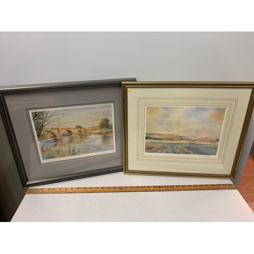 34 - Pair of framed, signed water colour prints by Ian R MacGregor. 52cm x 44cm and 51cm x 44cm