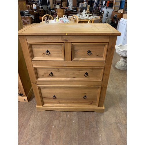 37 - Mexican pine 4 drawer chest.
103h x 91w x 47d