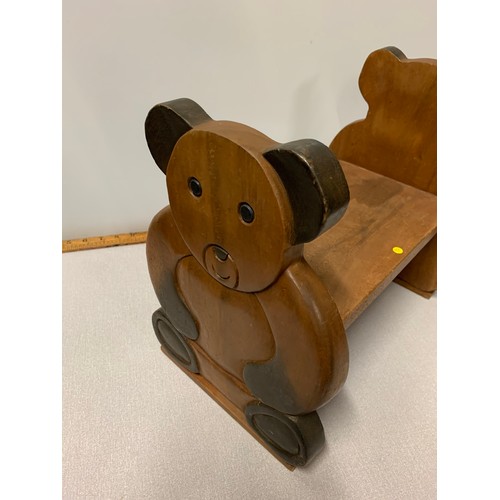 63 - Carved wooden, child's Teddy bear bench/seat
31cm h x 36cm w