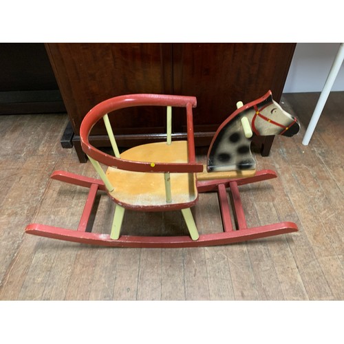 89 - Vintage wooden rocking horse.
92 cm l x 53 cm h