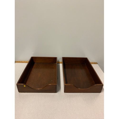 106 - Pair of vintage wooden filing trays. Dated 1938.