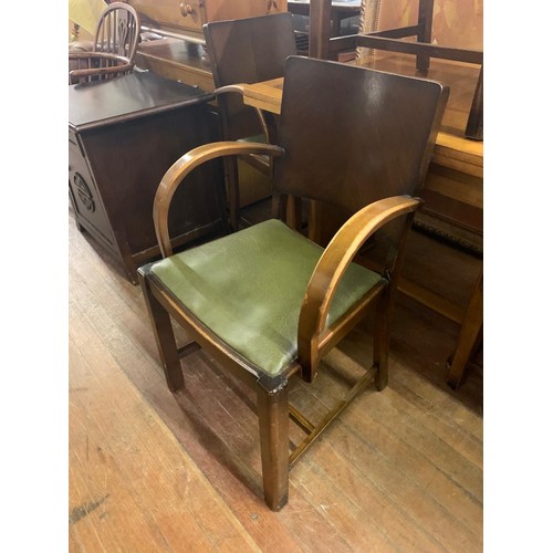 131 - Vintage wooden, Art Deco extending table and 4 chairs with bent wood arms. .