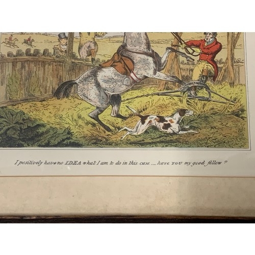 222 - Cecil Aldin Fox hunt scene framed print + 1other 63cm x 33cm and 26cm x 23cm.