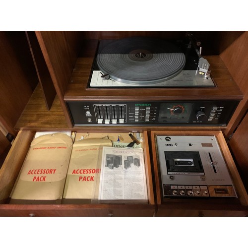 618 - Dynatron record player in wooden cabinet with 4 matching speakers.