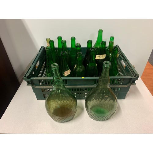 58 - Qty of vintage green glass wine bottles.