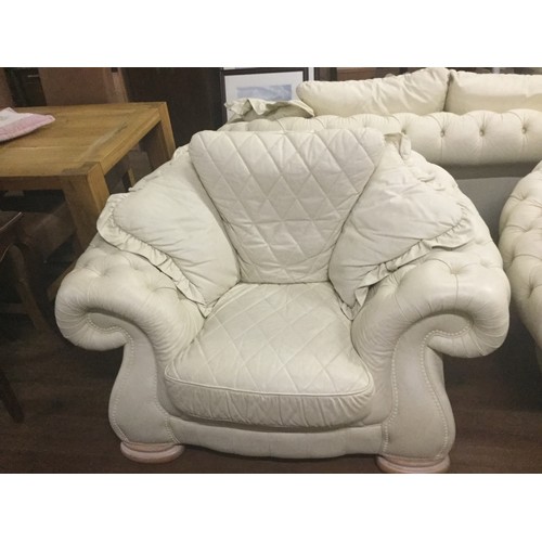 127 - Sterling cream Italian leather Chesterfield 3 piece suite.