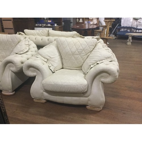 127 - Sterling cream Italian leather Chesterfield 3 piece suite.