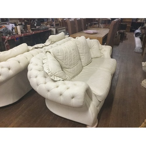 127 - Sterling cream Italian leather Chesterfield 3 piece suite.