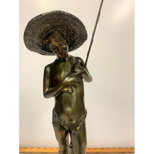 172 - large Bronze? figure of boy fishing.