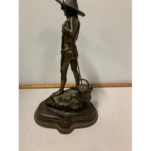 172 - large Bronze? figure of boy fishing.