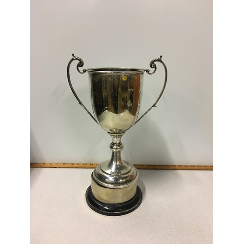 310 - large vintage White metal Tennis table winners cup.