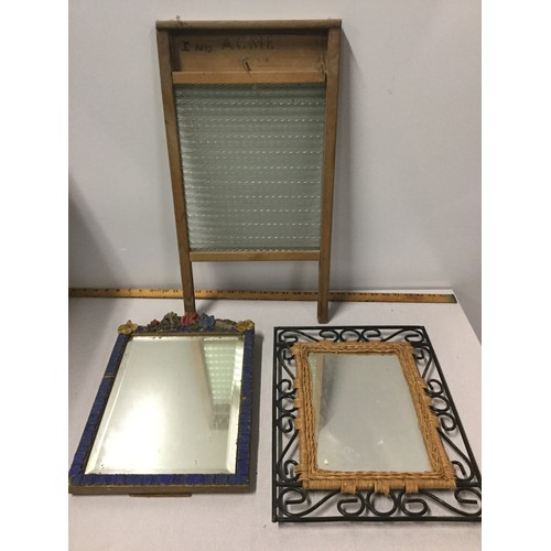 312 - Vintage Barbola mirror +1 along with washboard.