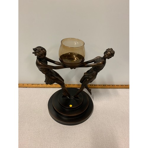 292 - Art Deco style bronzed candle holder depicting 2 girls dancing.