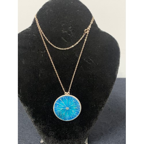 318 - Norman Grant Scottish hallmarked silver and enamel blue flower pendant with original chain.