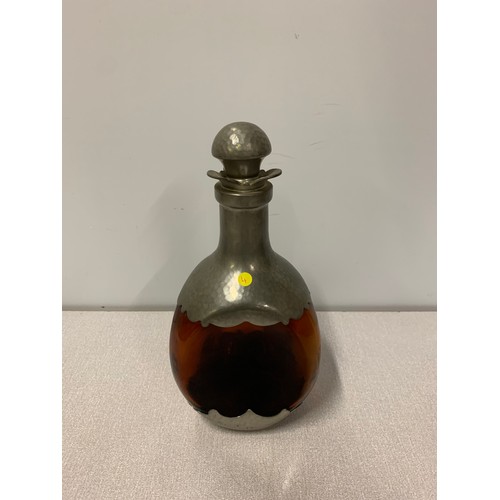 361 - Vintage 1930s dutch pewter and brown glass decanter
by royal holland daalderop 
25.5cm tall