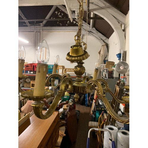 366 - Vintage brass 6 leg chandelier.