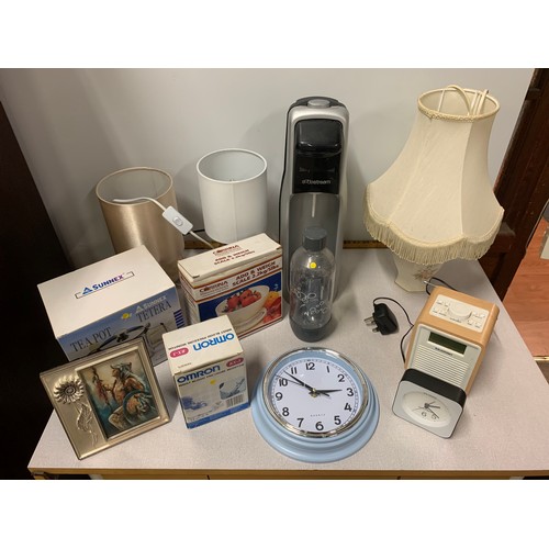 409 - Selection of misc. items to include clocks, lamps, soda stream etc.