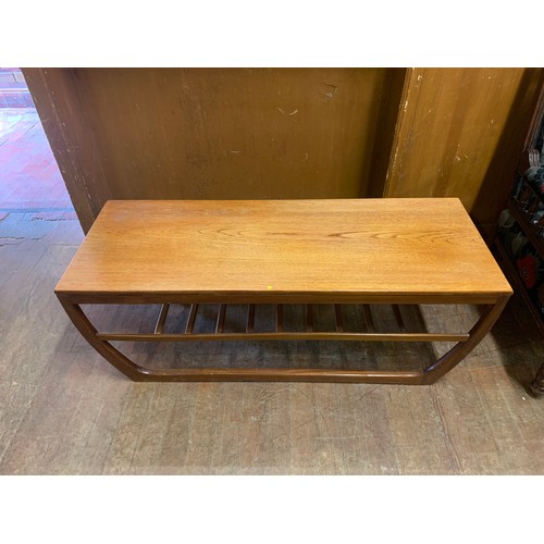 460 - Mid Century teak  sleigh design coffee table possibly Beithcraft.
45cm h x 46cm d x 122cm l