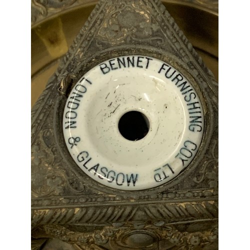 481 - Victorian Bennet Furnishing Co brass ink well with ceramic liner.
24cm diameter x 9cm h approx