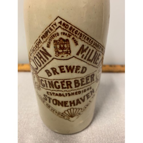 490 - Antique Stoneware John Milne, Stonehaven Ginger beer bottle with original stopper.