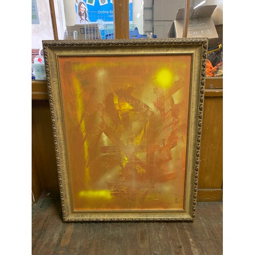 682 - Large abstract painting in ornate gilt frame. l113cm x h143cm.