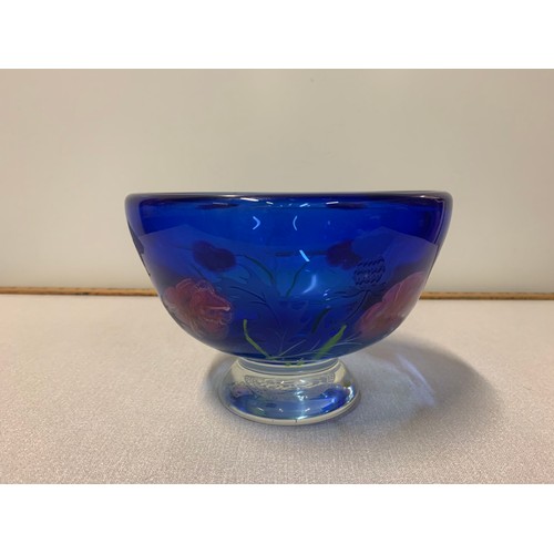 25 - Large, Bank of Scotland Tercentenary Caithness glass bowl decorated with pink flowers and thistles.1... 