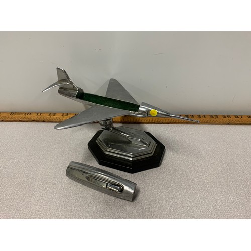 26 - Art Deco chrome Jet fighter plane table/desk lighter.