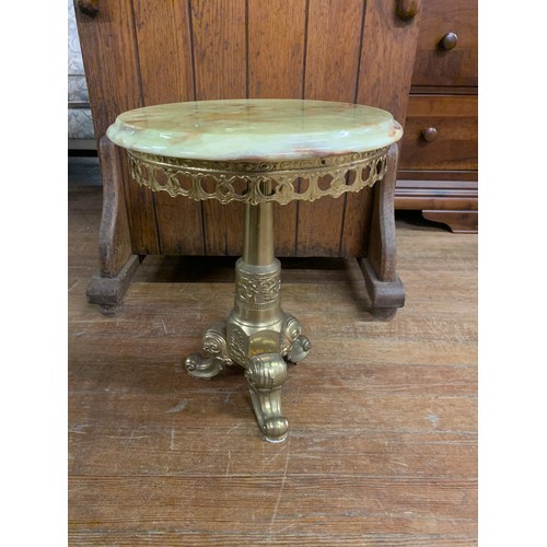 33 - Vintage brass and onyx end table.