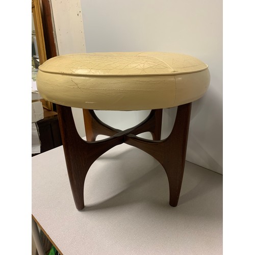 66 - Mid century teak G-Plan Astro stool with cream leather upholstery 44cm tall.