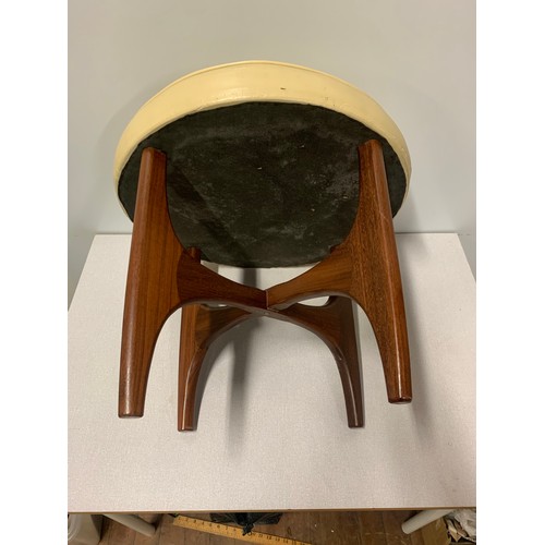 66 - Mid century teak G-Plan Astro stool with cream leather upholstery 44cm tall.