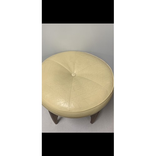 66 - Mid century teak G-Plan Astro stool with cream leather upholstery 44cm tall.