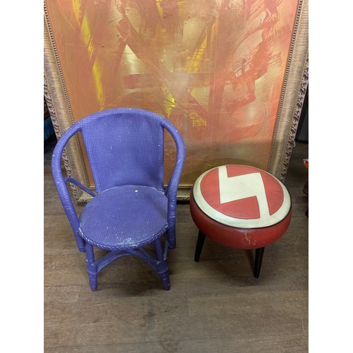 84 - Vintage, retro stool along with child's Lloyd Loom chair.