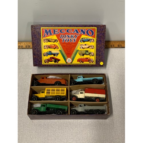 155 - pre war 1934 meccano dinky gift set 25 commercial motor vehicles in reproduction box