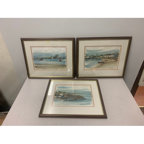 139 - 3 x framed seascape watercolours - Elie, Anstruther and Crail.