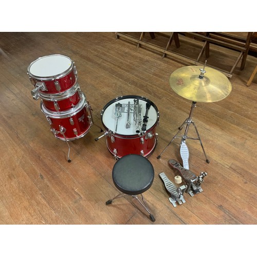 160 - Kids drum kit with stool.