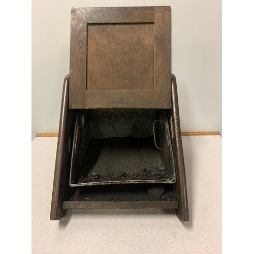 174 - Vintage coal scuttle with insert, shovel and tongs.