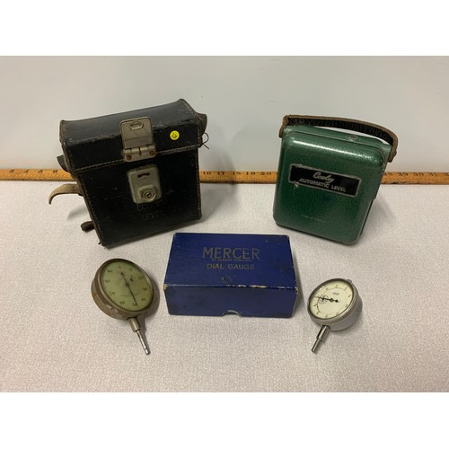 195 - Boxed Mercer dial gauge, federal dial gauge and Candy automatic level etc.