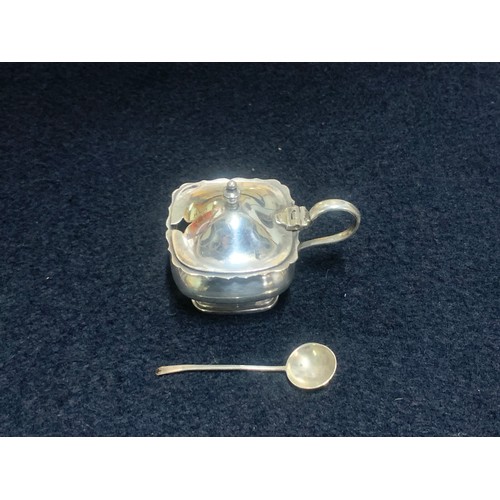 115a - Sterling Silver hallmarked William Suckling , mustard pot with spoon 1932.