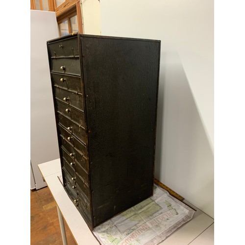 59 - 12 drawer 1930's Industrial metal film reel storage cabinet.