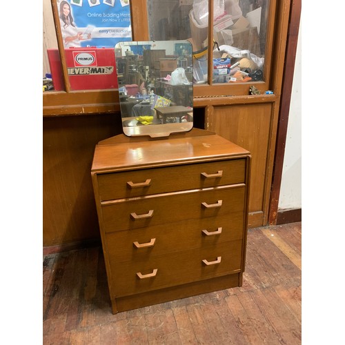 27 - Mid Century Egomme G Plan 4 drawer chest/dressing table with mirror. 87cm x 76cm x 18cm