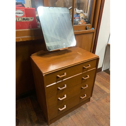 27 - Mid Century Egomme G Plan 4 drawer chest/dressing table with mirror. 87cm x 76cm x 18cm